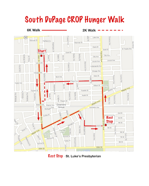 South DuPage CROP Hunger Walk Route Map